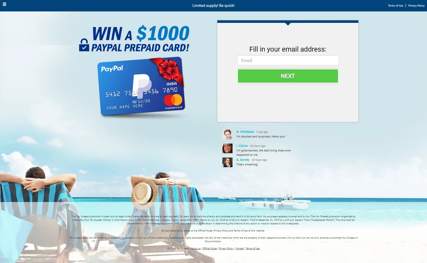 Win a $1000 Paypal Prepaid Card